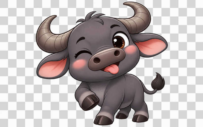 Hình ảnh con trâu chibi với biểu cảm ngộ nghĩnh