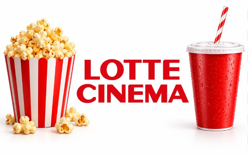 Logo Lotte Cinema kết hợp bắp rang và ly nước