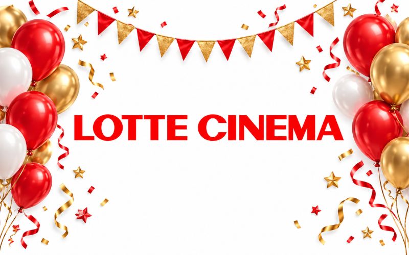 Logo Lotte Cinema kết hợp họa tiết lễ hội và sự kiện