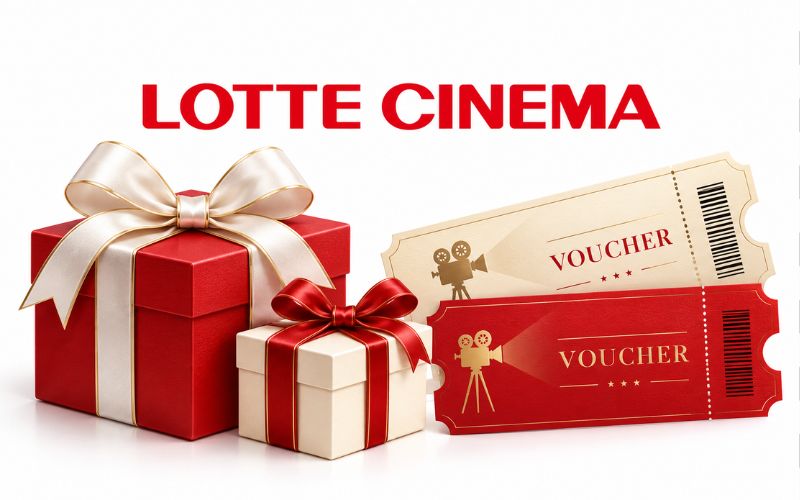Logo Lotte Cinema kết hợp hộp quà và voucher xem phim