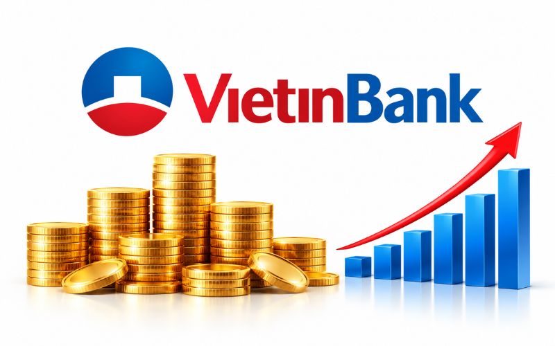 Logo VietinBank kết hợp đồng tiền và biểu đồ tài chính