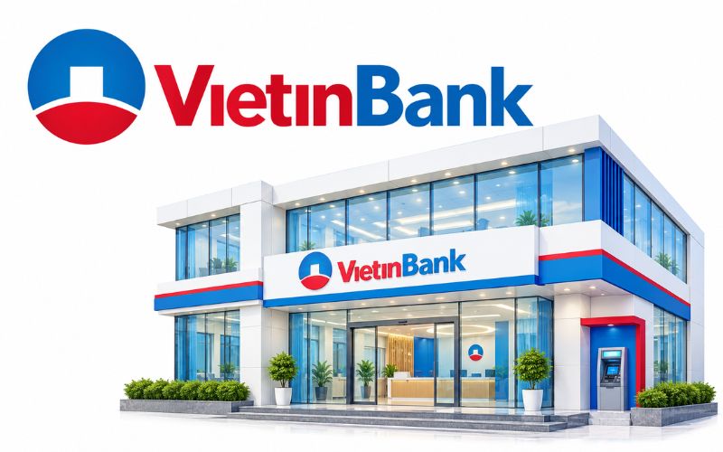 Logo VietinBank kết hợp hình ảnh chi nhánh ngân hàng