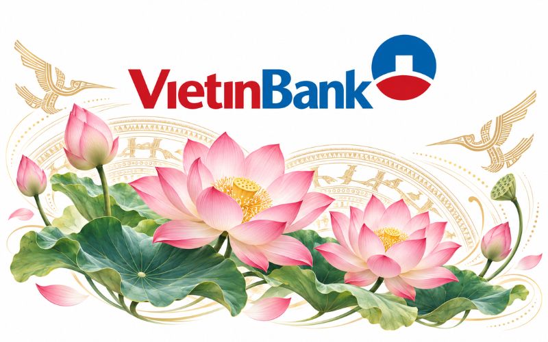 Logo VietinBank kết hợp hoa sen và họa tiết Việt Nam