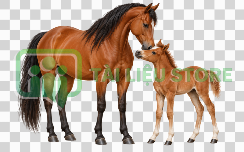 Ngựa mẹ và ngựa con quấn quýt