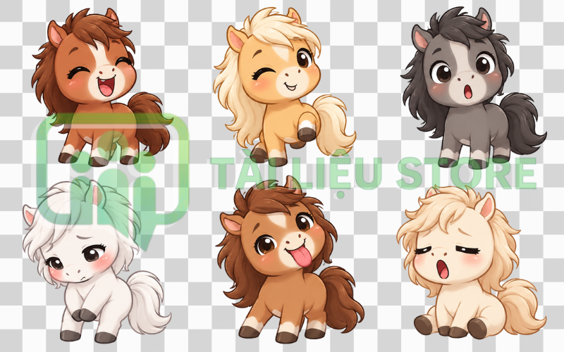 Ngựa vector chibi với biểu cảm ngộ nghĩnh