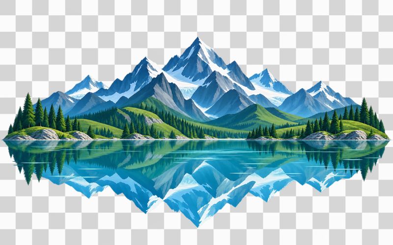 Núi vector kết hợp mặt hồ phản chiếu