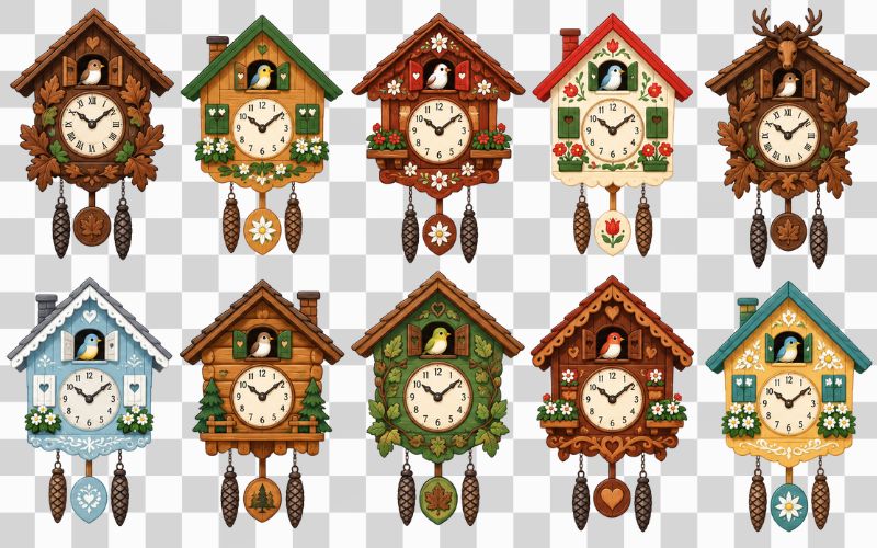 Vector đồng hồ cúc cu với mái nhà nhỏ