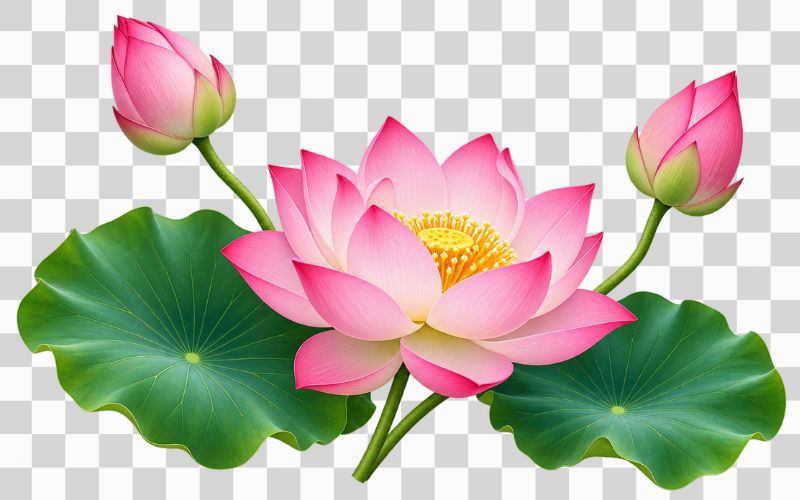 Vector hoa sen kết hợp lá sen và nụ hoa