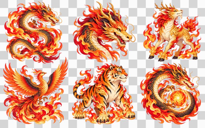 Vector ngọn lửa kết hợp rồng và linh vật